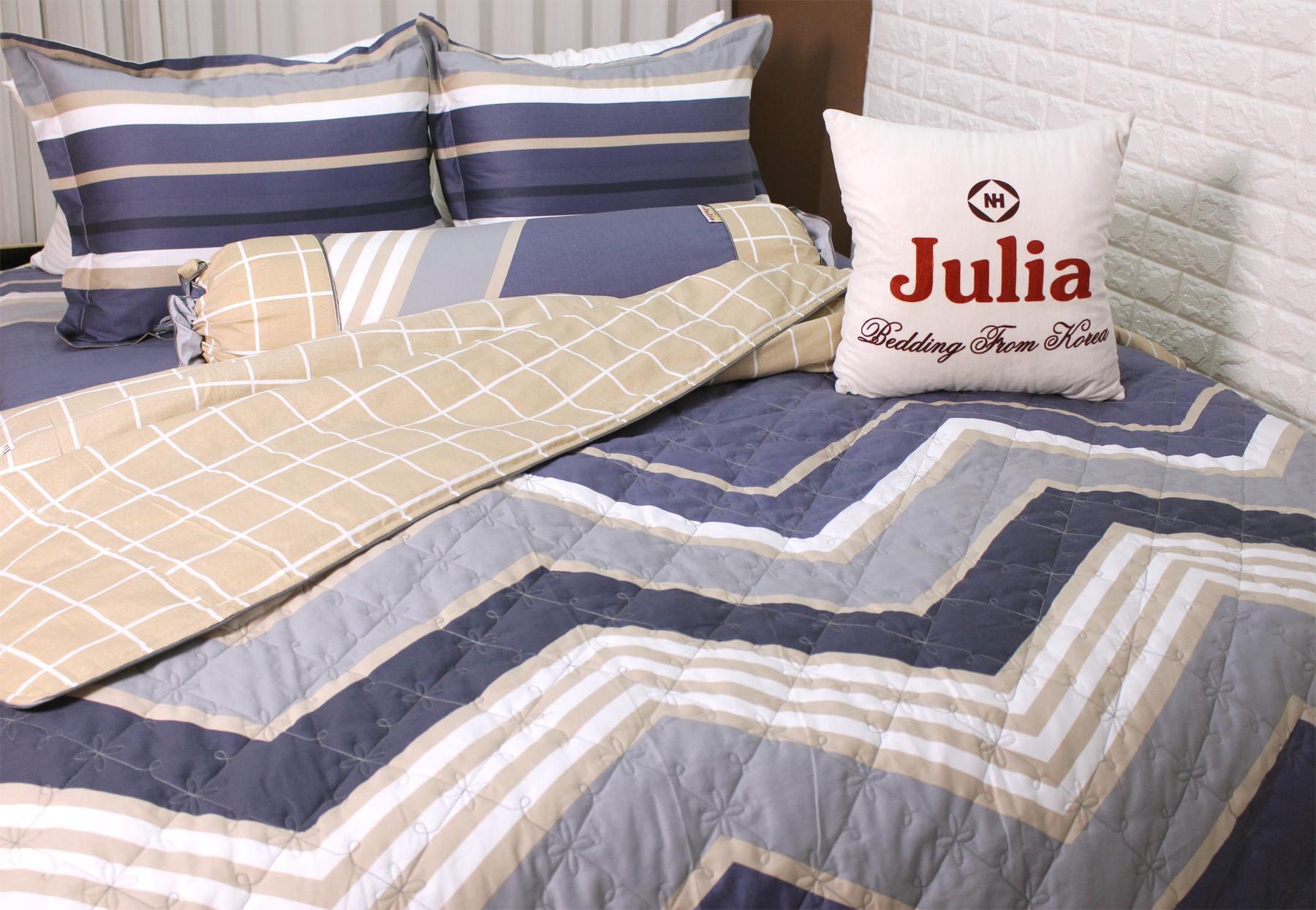 Bộ chăn ga gối 100% cotton sợi bông  Hàn Quốc Julia (bộ có chăn gòn)(160x200x25)