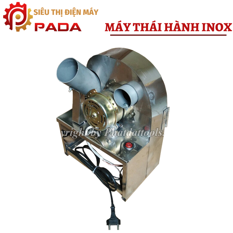 Máy thái hành tỏi,củ quả dùng điện vỏ INOX 304 cao cấp-Tặng kèm bộ 3 lưỡi dao thái thay thế