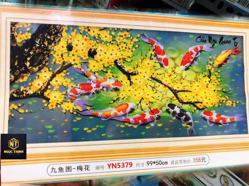 Tranh Đính Đá Cao cấp Cửu Ngư Quần Tụ (Chưa Đính) YN5379 Kích Thước: 99 x 50 cm