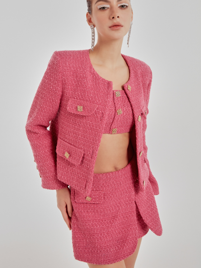 COCO SIN - Skort Hồng Đính Nút Gold