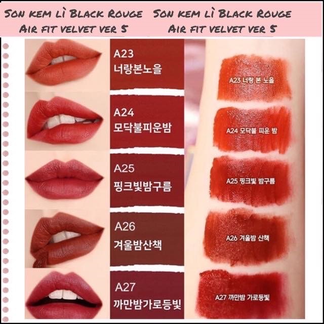 SON KEM LÌ SIÊU MỊN BLACK ROUGE AIR FIT VELVET TINT VER 1 ĐẾN VER 5 Lyo.vn