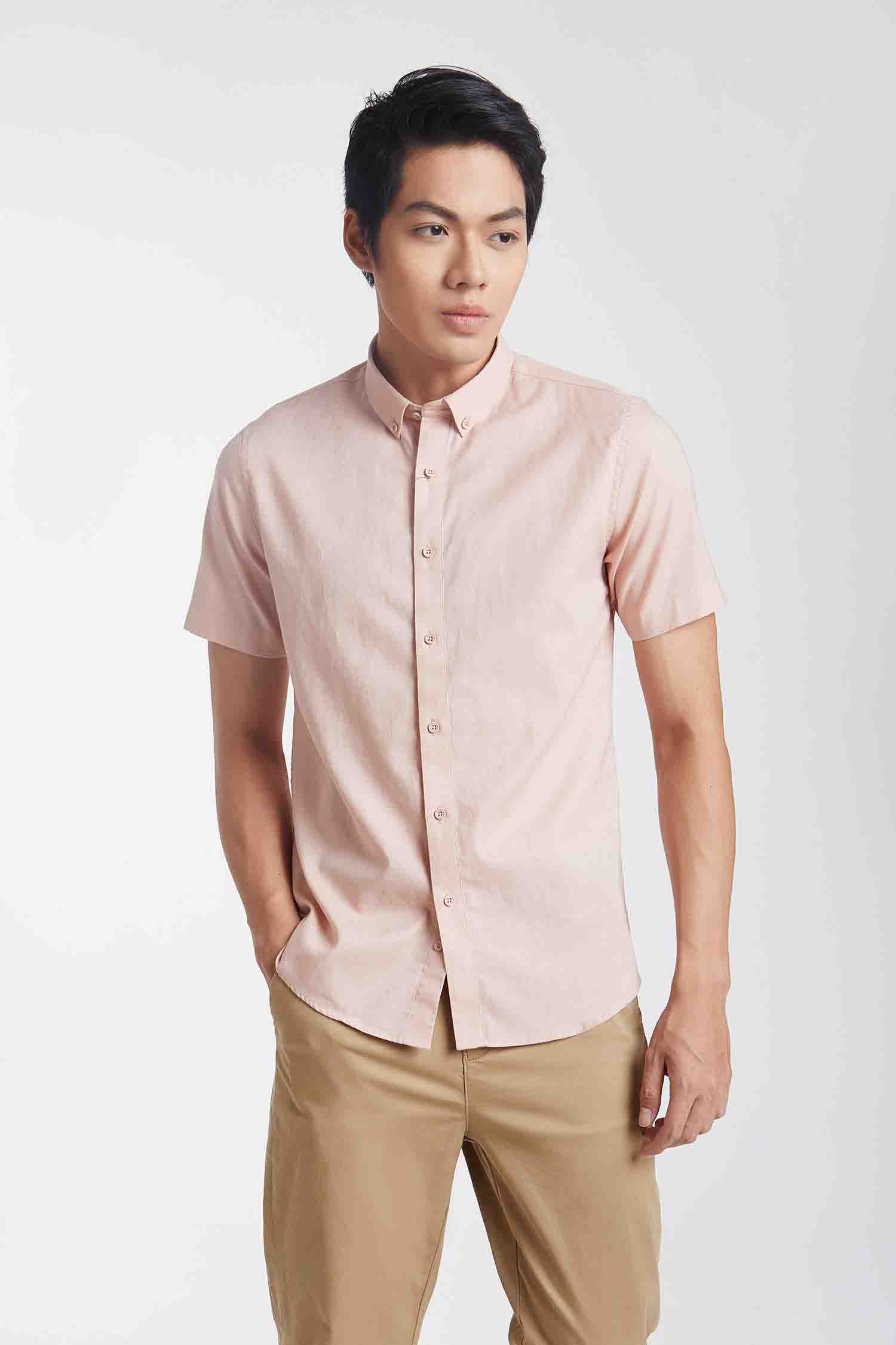 Limited Edition-ninomaxx men's linen basic short sleeve shirt 1912098