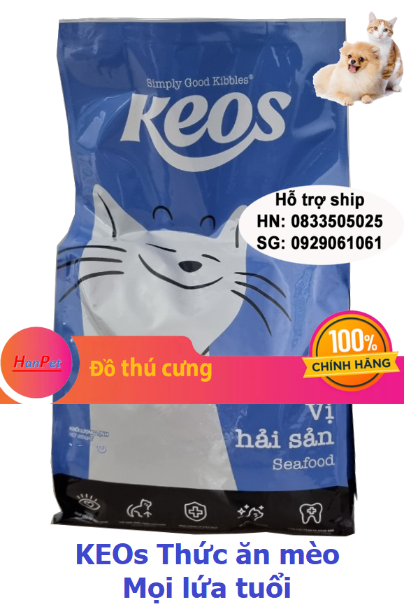 Hanpet - KEOS (2 loại) Thức ăn cho mèo mọi lứa tuổi / Me-O / thức ăn hạt khô dành cho mọi loại mèo / Me-O cá ngừ / me- hải sản...