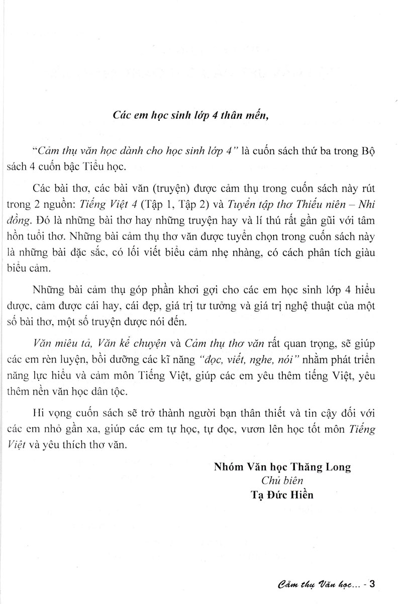 Cảm Thụ Văn Học Dành Cho Học Sinh Lớp 4