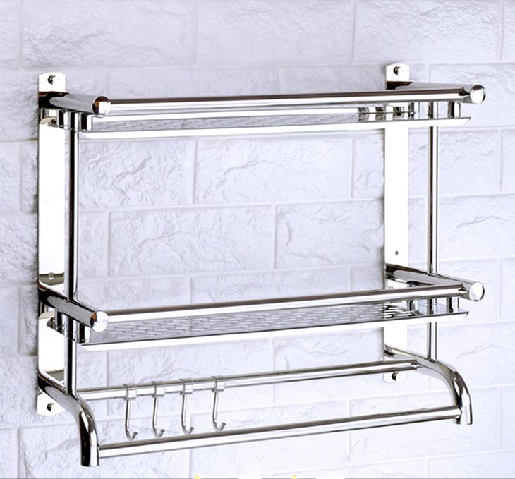 Giá/kệ inox dán tường 2 tầng có móc treo 60cm