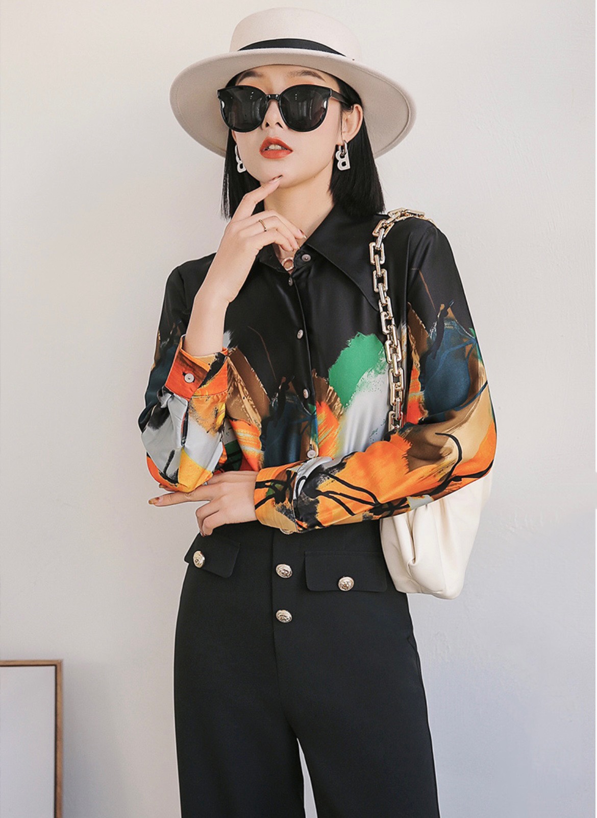 CATI Áo Sơ Mi Lụa Họa Tiết Sơ Mi Lụa Hoạ Tiết Sang Chảnh (A1046)