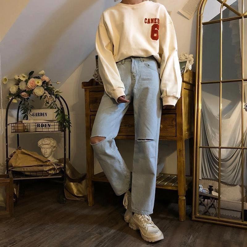 Quần Jean Baggy Ống Rộng Phong cách -Rách gối