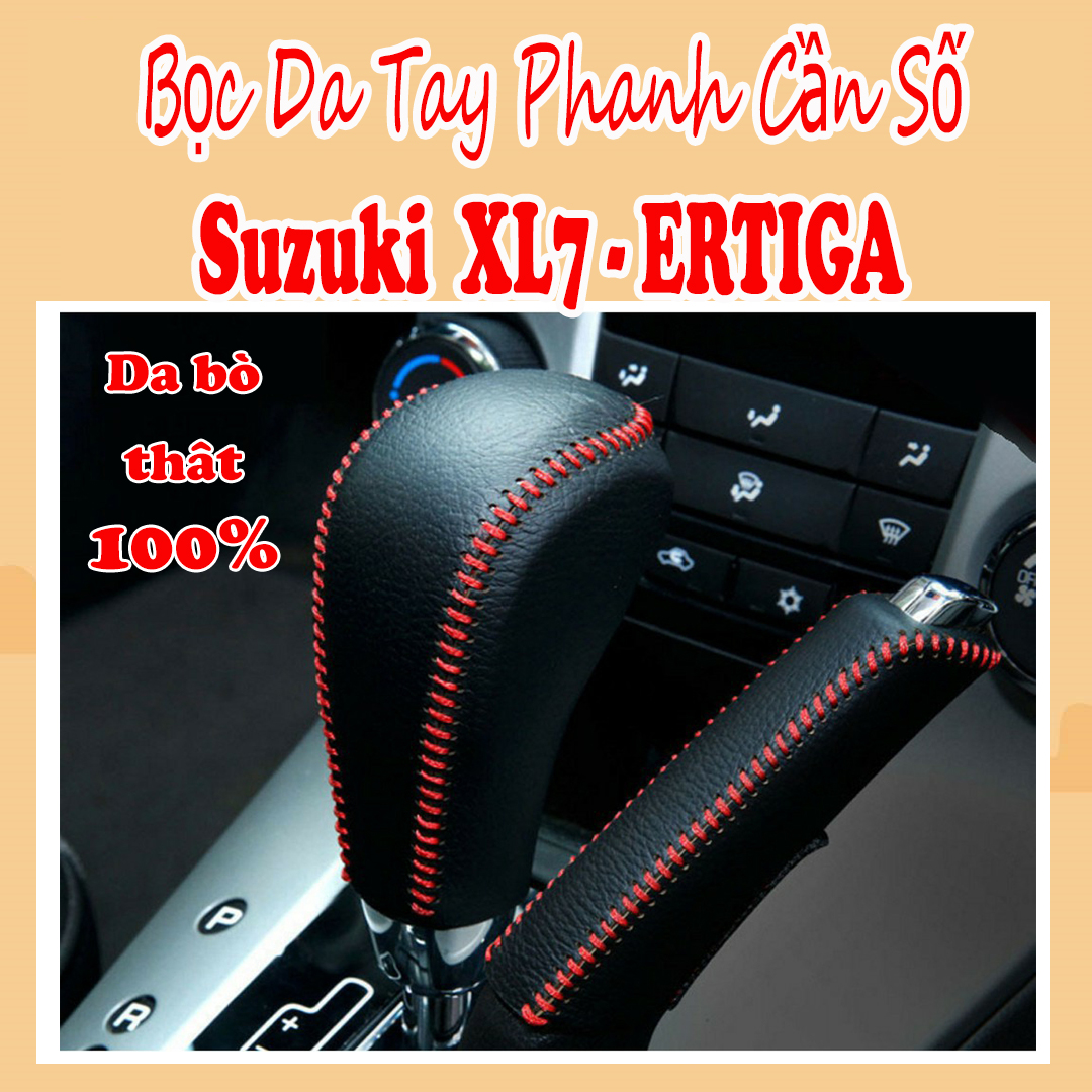 Bọc Tay Phanh + Cần Số Da Thật 100% Xe Suzuki XL-7, Ertiga, Swift 2019 2020 2021 bản AT Thiết Kế Bắt Mắt, Bền Đẹp Dễ Sử Dụng ( đen chỉ đỏ)