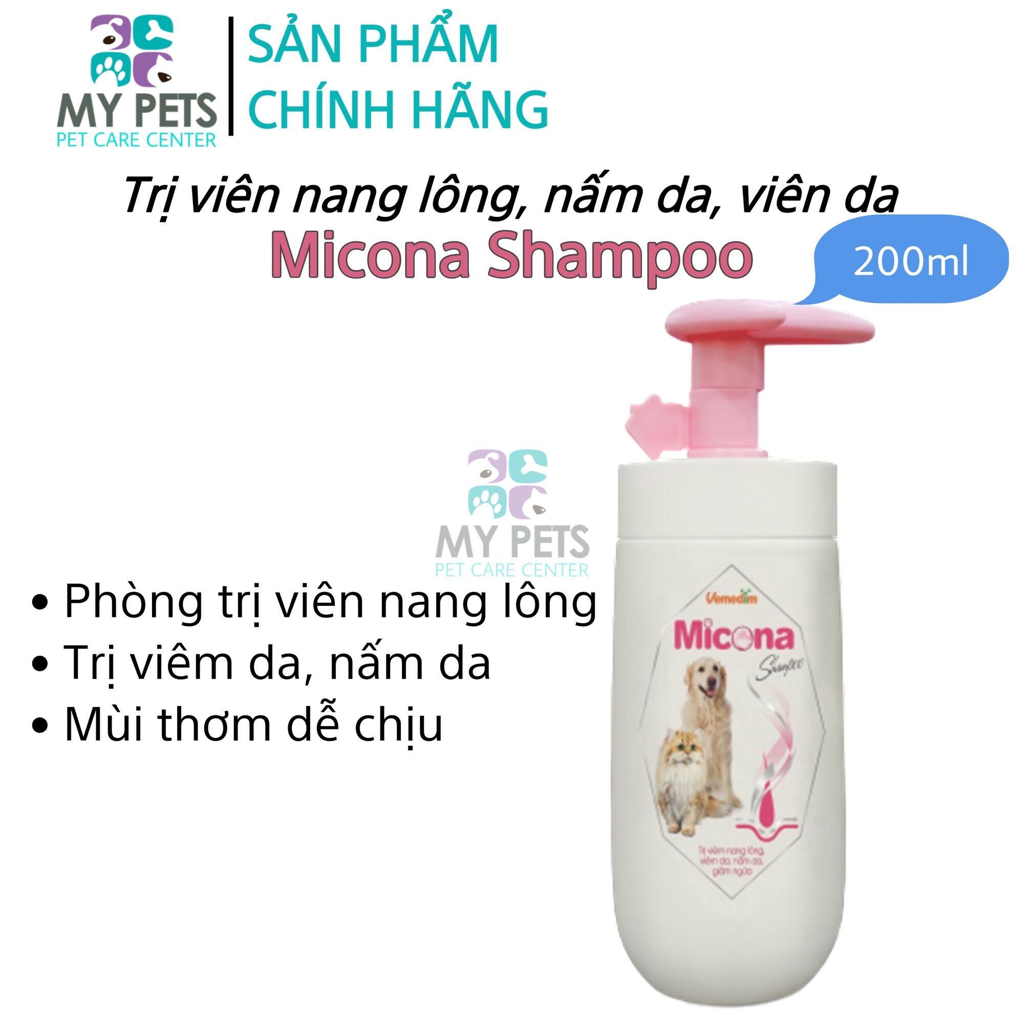 Sữa tắm chuyên ngừa viêm da nấm da dưỡng lông siêu mượt cho chó mèo (VMD) - shampoo Micona 200ml