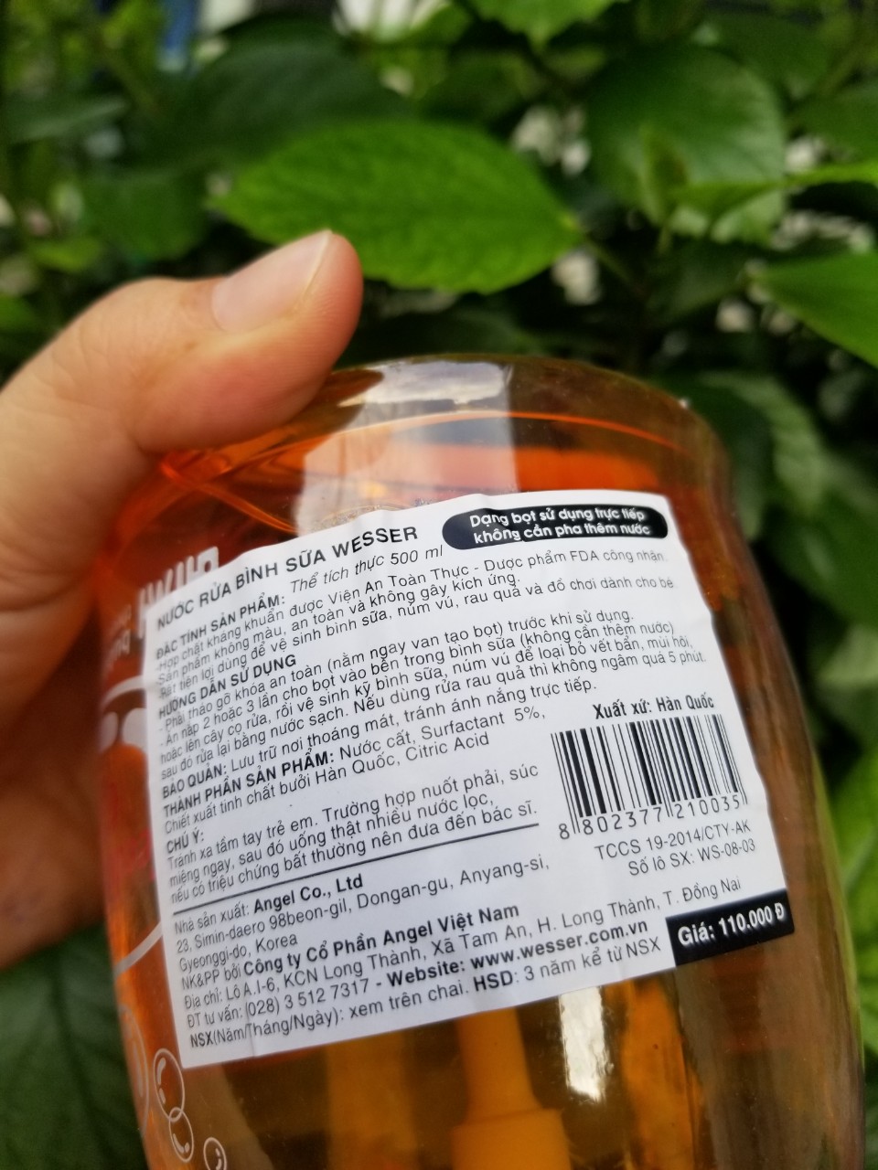 Nước rửa bình sữa hoa quả Wesser chai 500ml