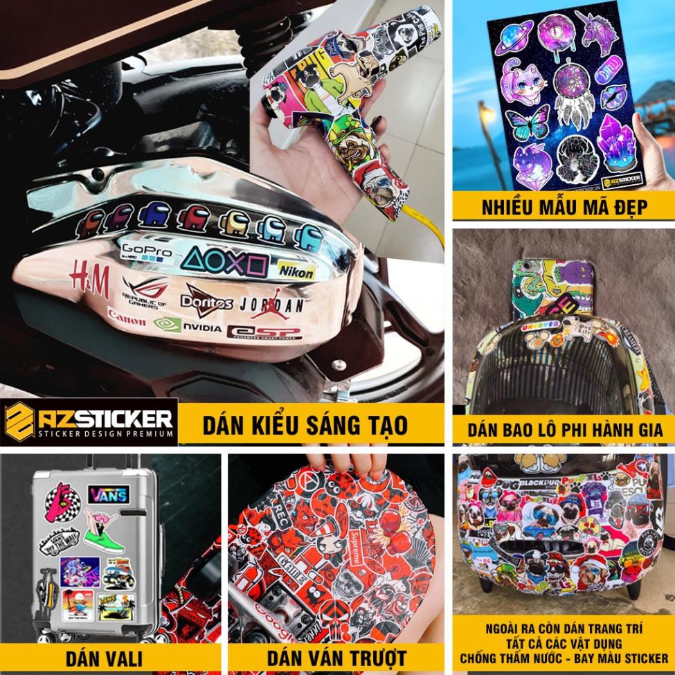 Set 50 Sticker Bò Sữa Dán mũ bảo hiêm