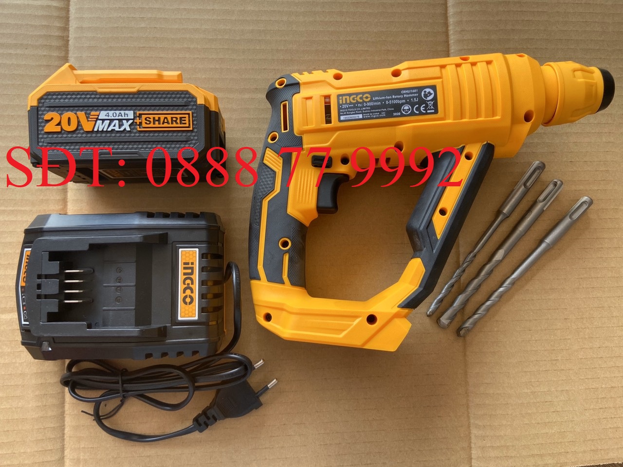MÁY KHOAN BÊ TÔNG DÙNG PIN 20V INGCO CRHLI1601 (KÈM 1PIN 4.0AH &SẠC 20V)