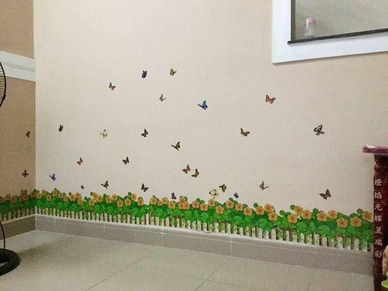 Decal dán chân tường  hàng rào tím