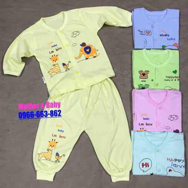 Bộ sơ sinh cotton cho bé chất đẹp, bộ dài 2V