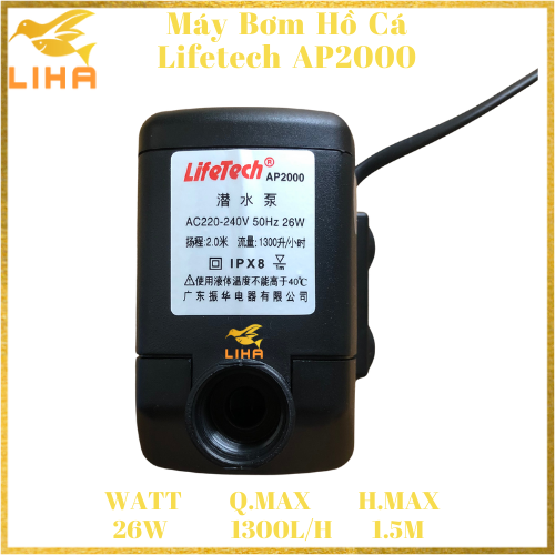 Máy Bơm Nước Lifetech AP2000 (26W-1300L/H-1.5M) - Máy Bơm Lifetech AP2000 Cho Hồ Cá