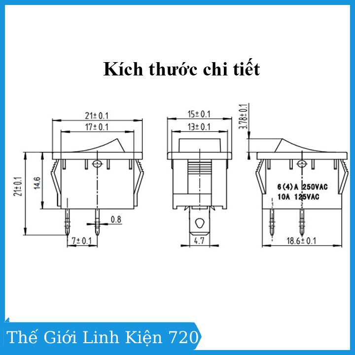 Rocking Switch Kcd1-101 2 Pins 250V 6A