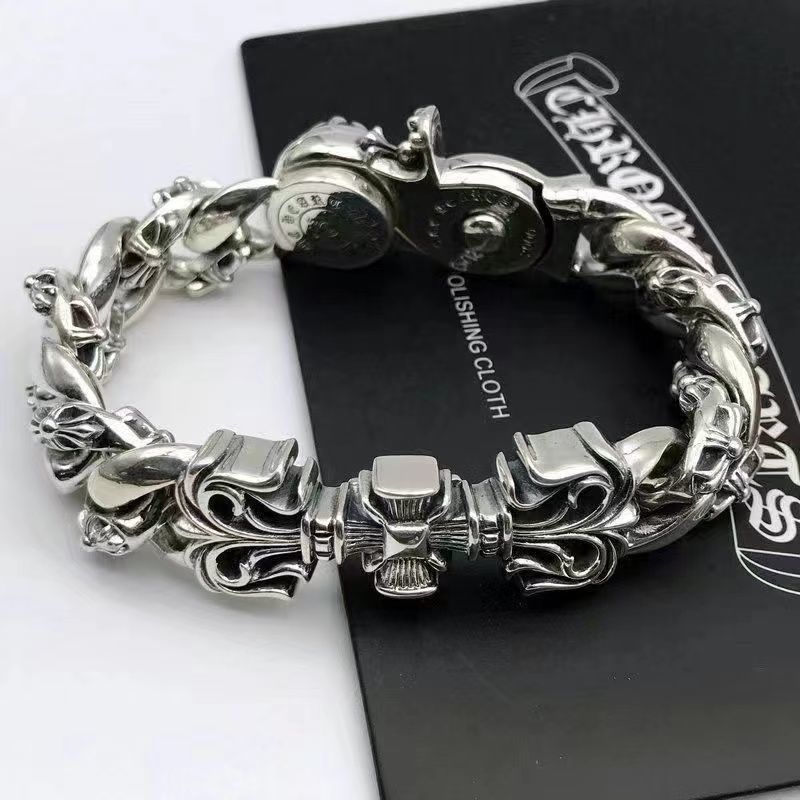 High Quality Chrome Heart 925 sterling silver cross bracelet 925 sterling silver sterling silver bracelet thick