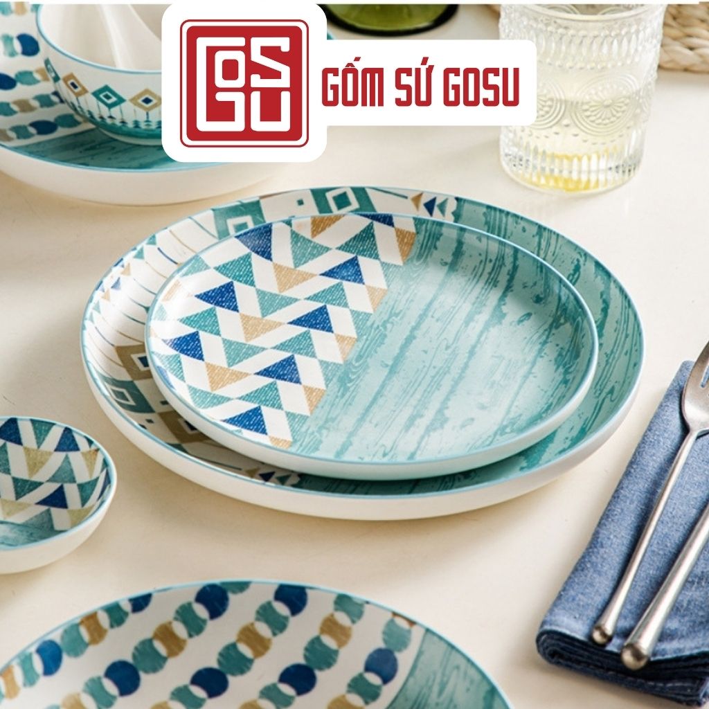 Bộ chén đĩa cao cấp, bát đĩa xanh đại dương