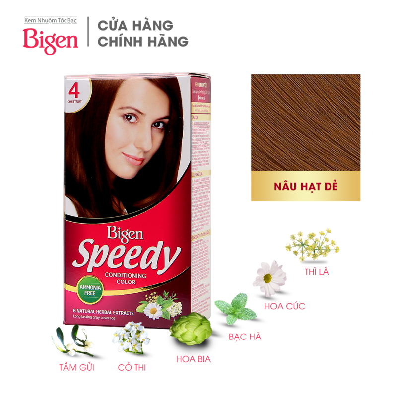 Thuốc nhuộm dưỡng tóc phủ bạc thảo dược Bigen Speedy Thương hiệu Nhật Bản 80ml dạng kem - Nâu Hạt Dẻ 4 nhập khẩu