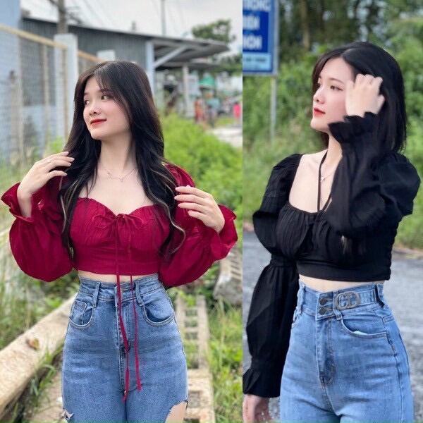 Áo kiểu voan cúp ngực chéo dây ( mặc 2 kiểu)
