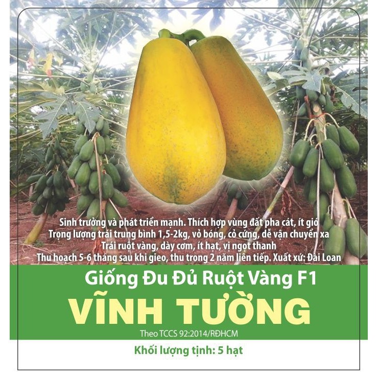 Hạt Giống Đu Đủ F1 Ruột Vàng 10 hạt