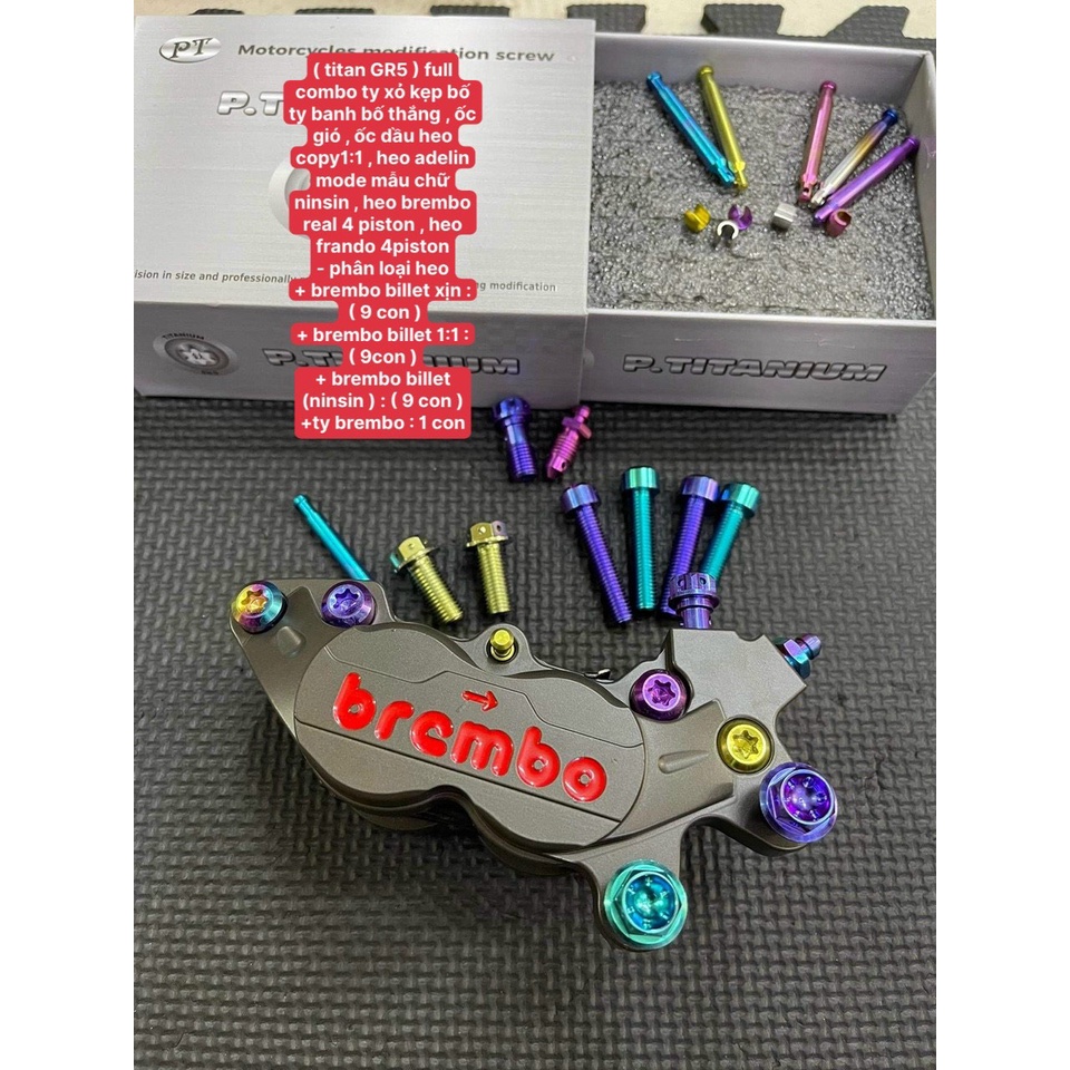 Full Combo Ốc Titan Gr5 cho Heo Brembo 4 piston , Heo Frando 4pis , Heo Adelin Mode Mẫu Chữ Nissin