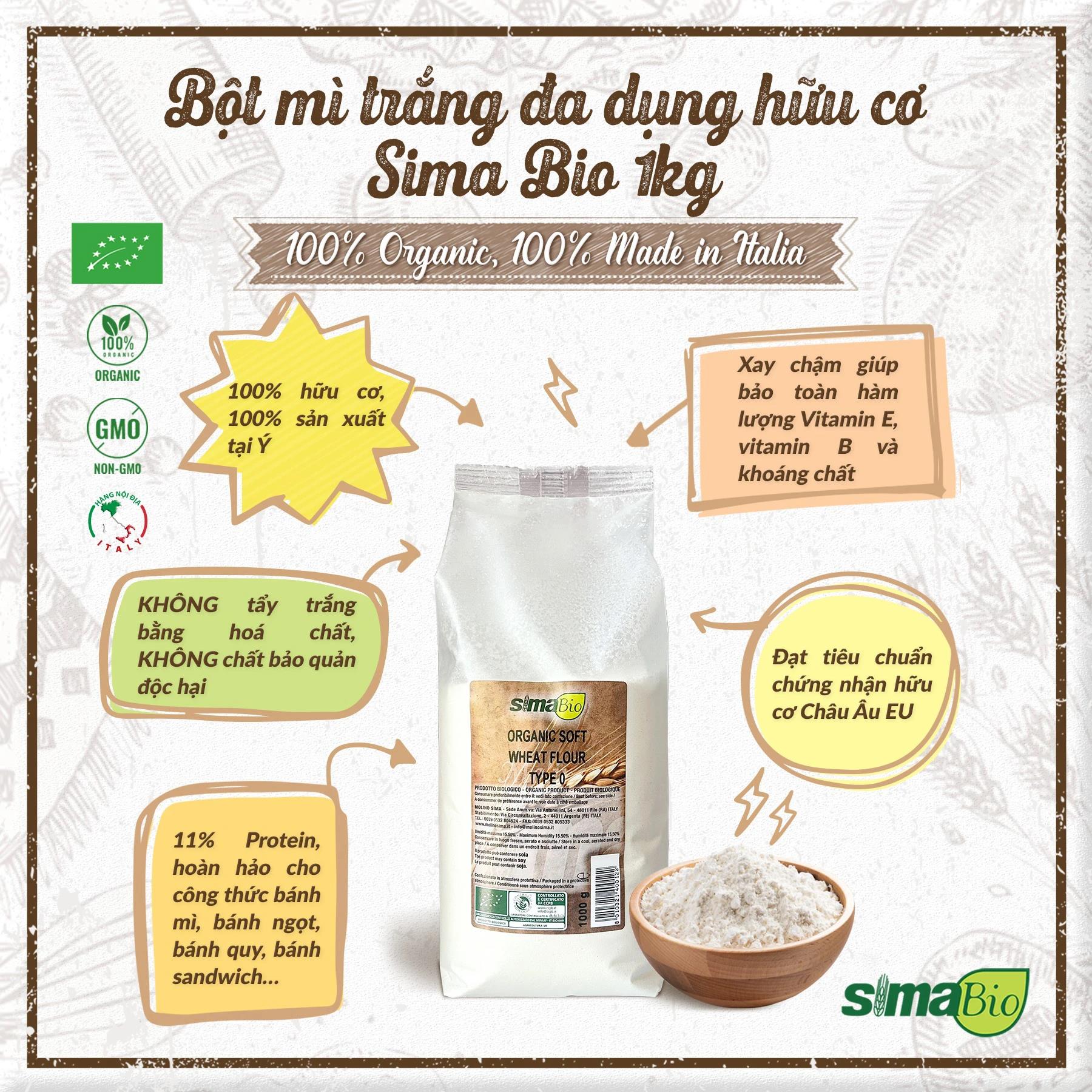Bột mì trắng đa dụng hữu cơ Sima Bio 1kg