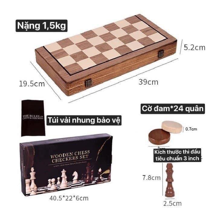 Bộ cờ vua gỗ sồi cao cấp có nam châm (tiêu chuẩn quốc tế)