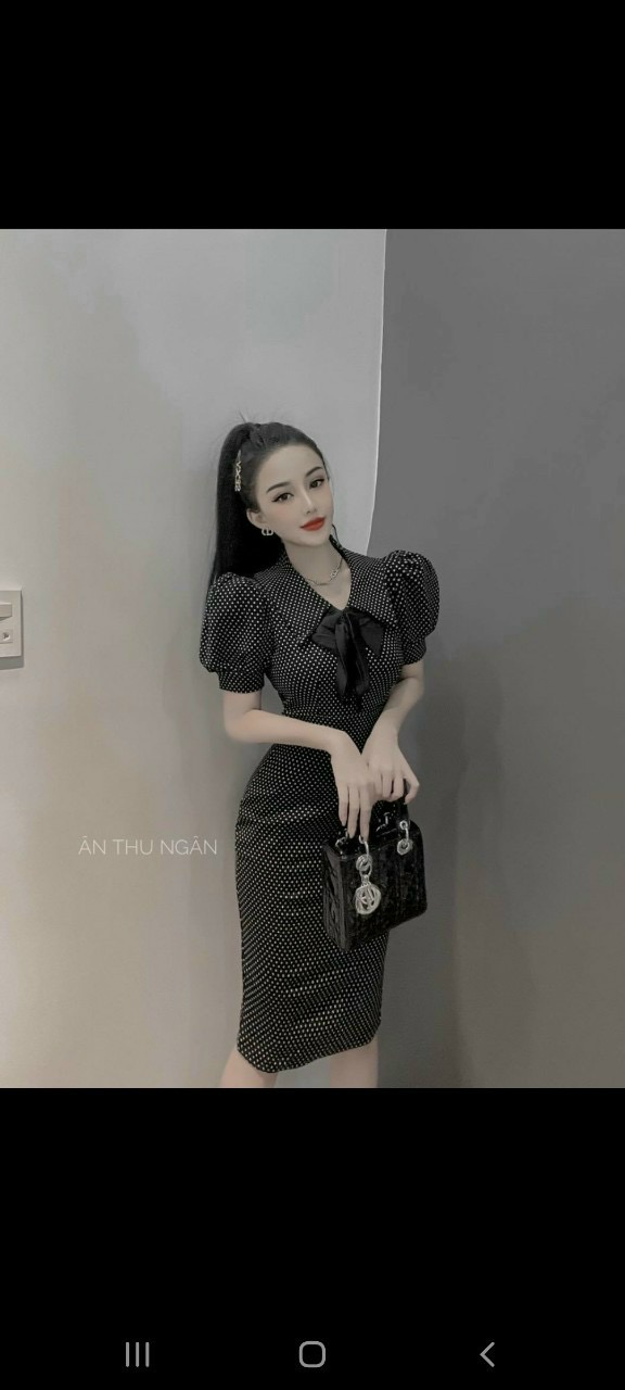 Đầm karo cổ sen tay búp-QH #damnu