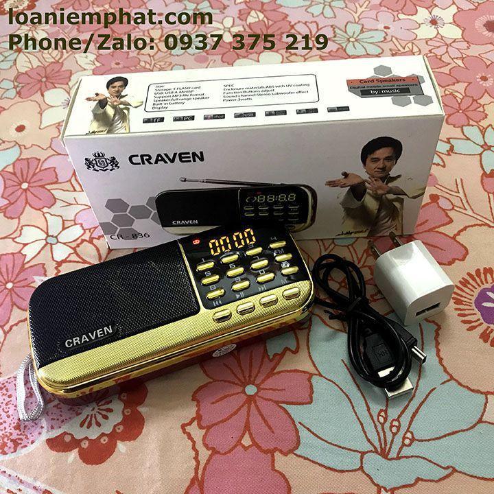 -TẶNG SẠC- Loa Craven CR-836 nghe nhạc bằng Thẻ Nhớ hoặc USB + Thẻ Nhớ 8, 16, 32GB có anten