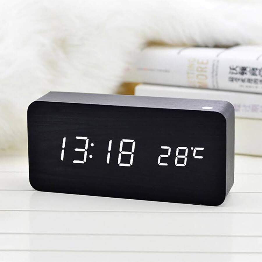 Đồng Hồ Gỗ Led Để Bàn Hình Chữ Nhật