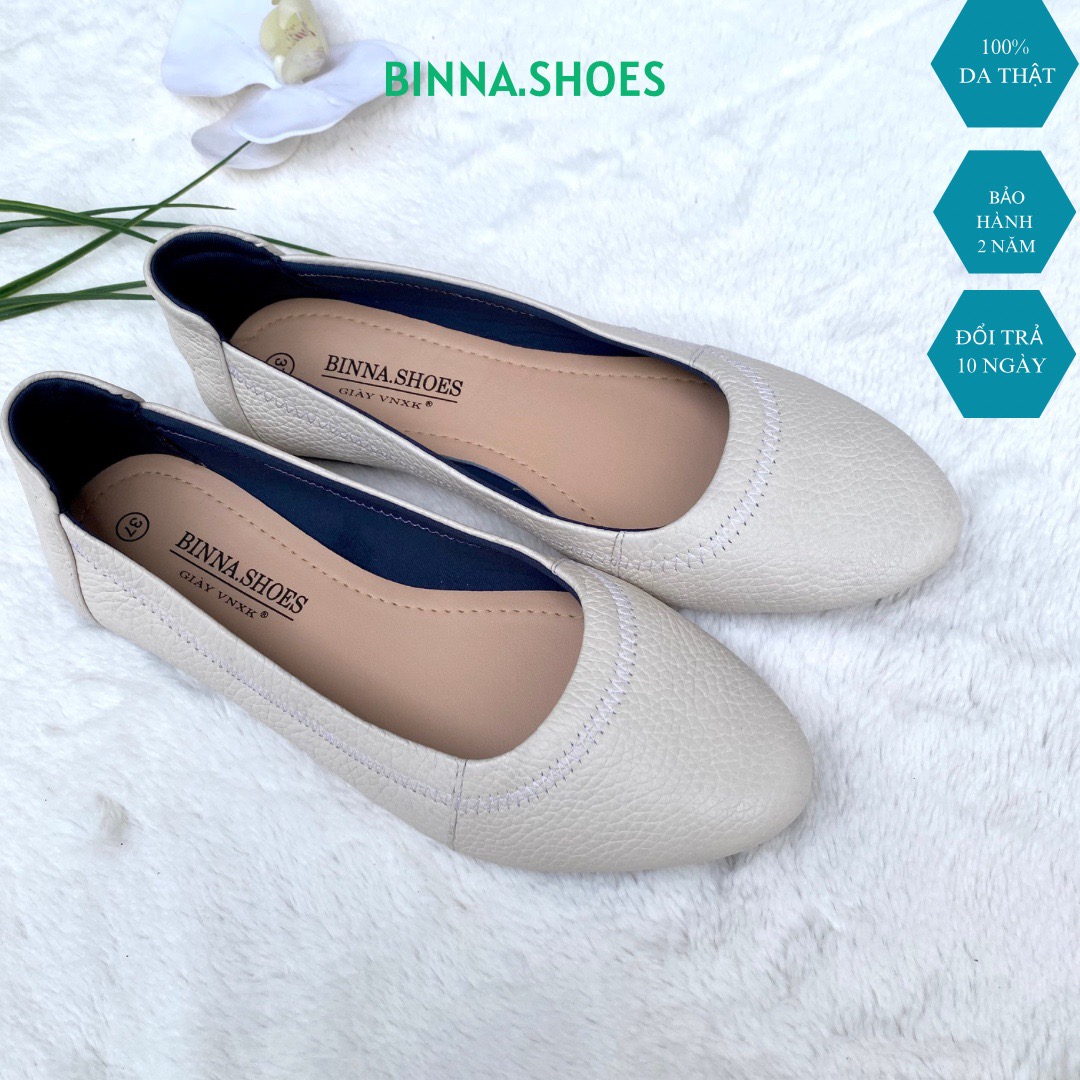 GIẦY nữ mũi nhọn da thật BINNA-351 giầy da êm mềm đế bằng chống trơn trượt bảo hành keo đế 2 năm