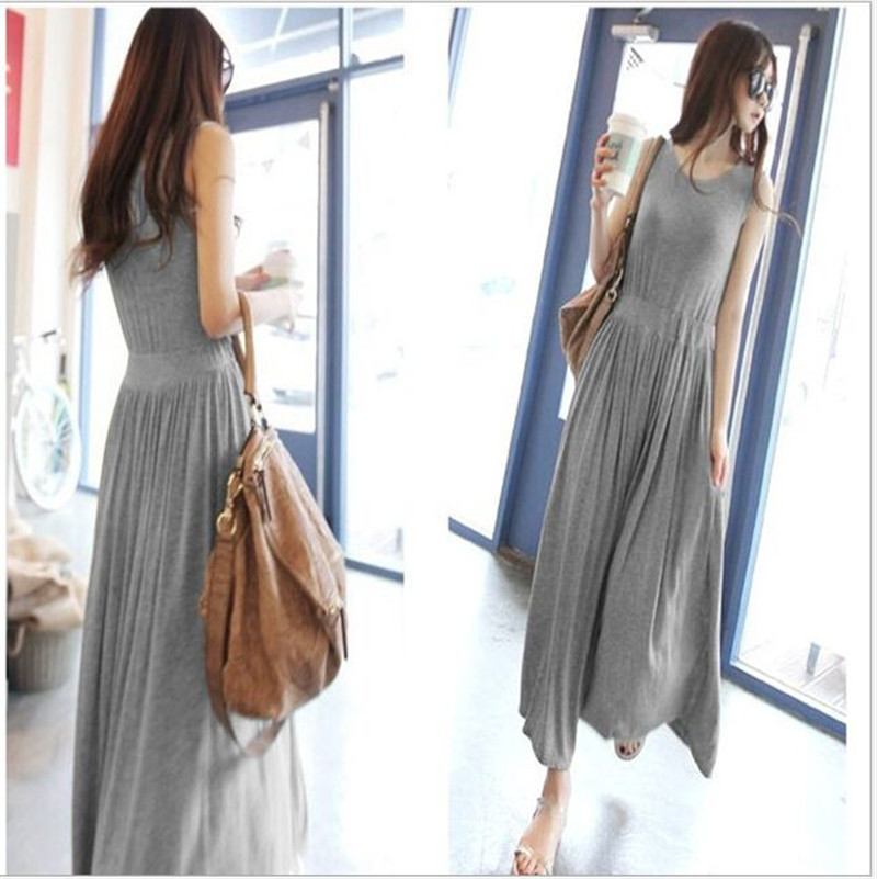 Đầm bầu thun trơn basic, đầm dáng dài maxi, vải mềm mịn thoáng mát Db20