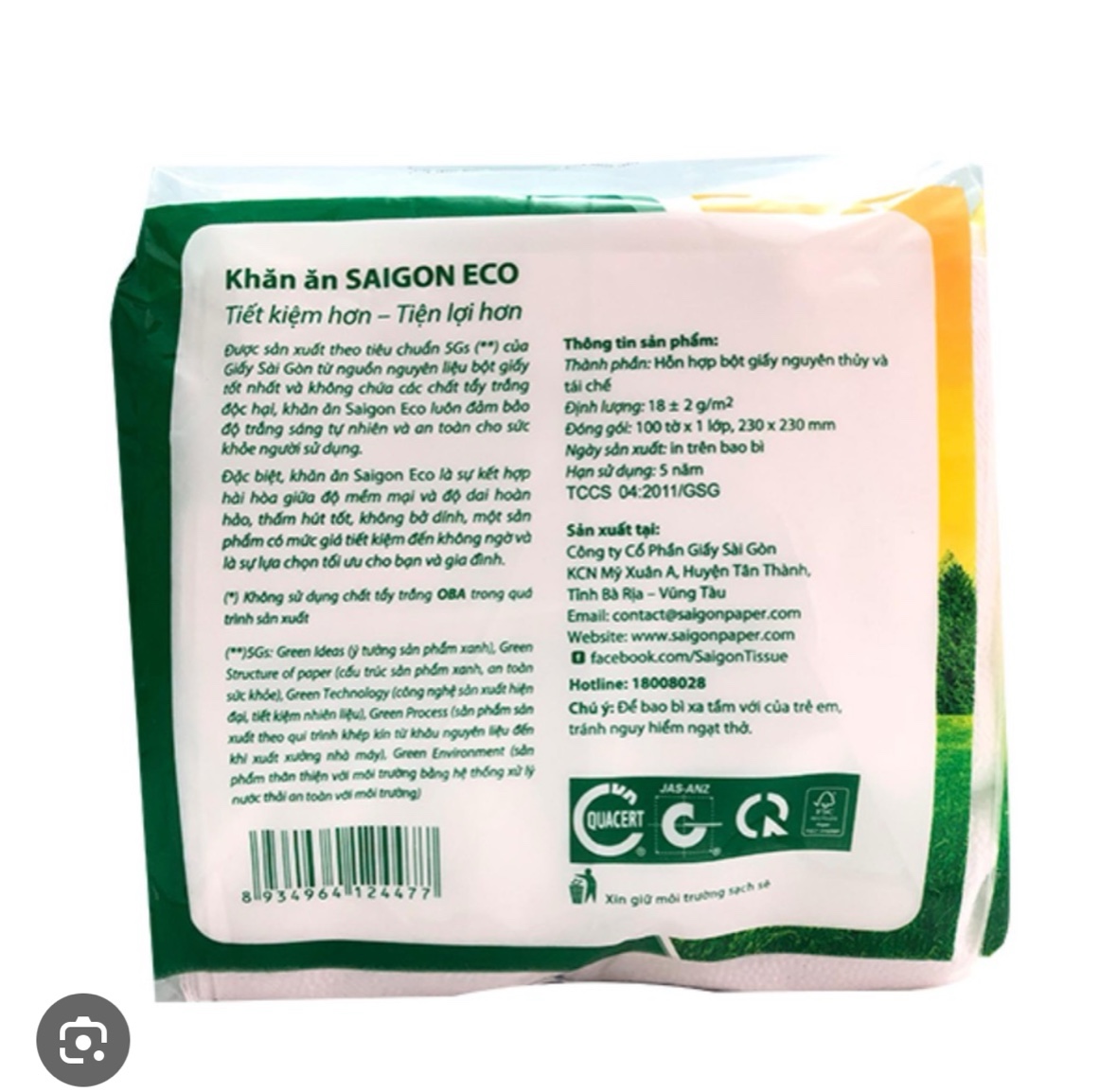 Khăn Giấy Ăn Saigon Eco 100 Tờ (23x23)cm