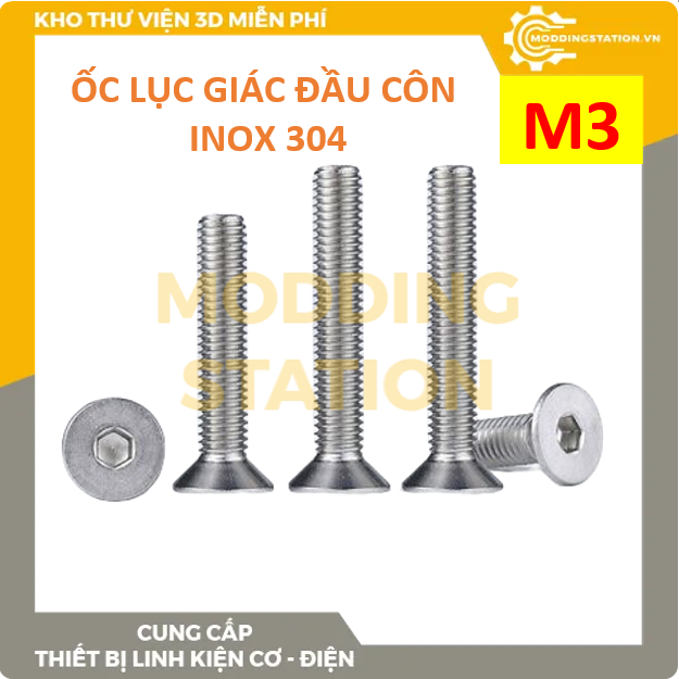 Ốc Lục giác đầu CÔN inox 304 size M3x4, M3x5mm, M3x6mm, M3x8mm, M3x10mm, M3x12mm, M3x14mm, M3x16mm, M3x18mm, M3x20mm, M3x25mm, M3x30mm, M3x35mm, M3x40mm