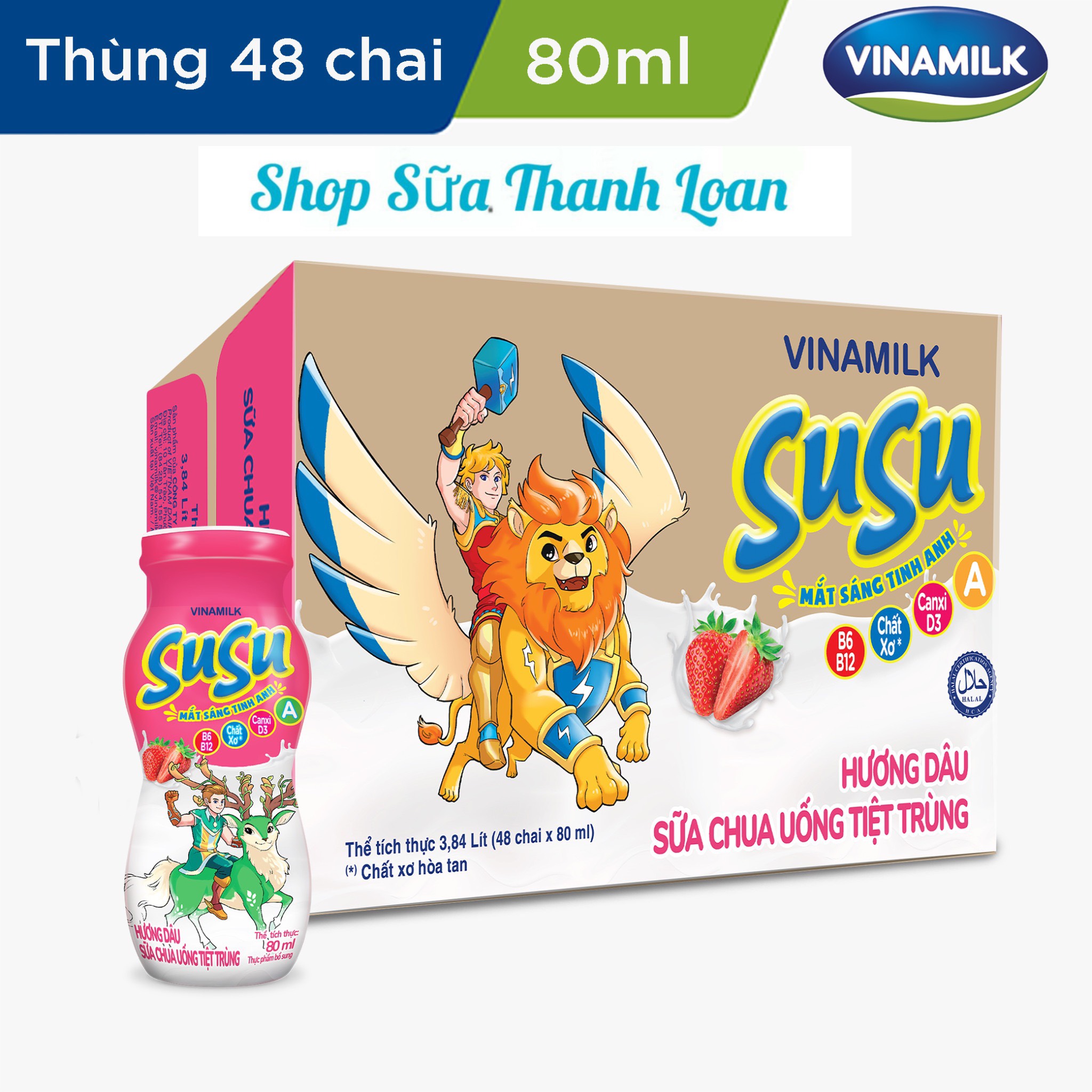 (HSD T2-2025) Thùng 48 Chai Sữa Chua Uống Susu IQ Hương Dâu 80ml.