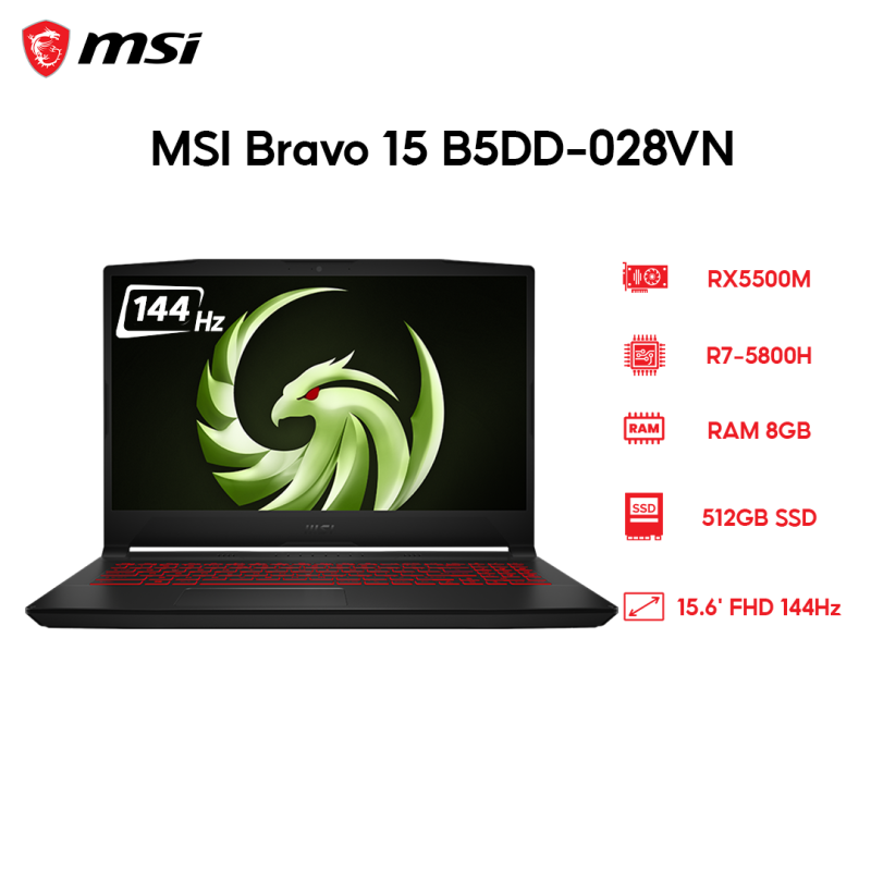 Bảng giá Laptop MSI Bravo 15 B5DD-028VN R7-5800H | 8GB | 512GB | VGA RX5500M 4GB | 15.6 FHD 144Hz | Win 10 Phong Vũ