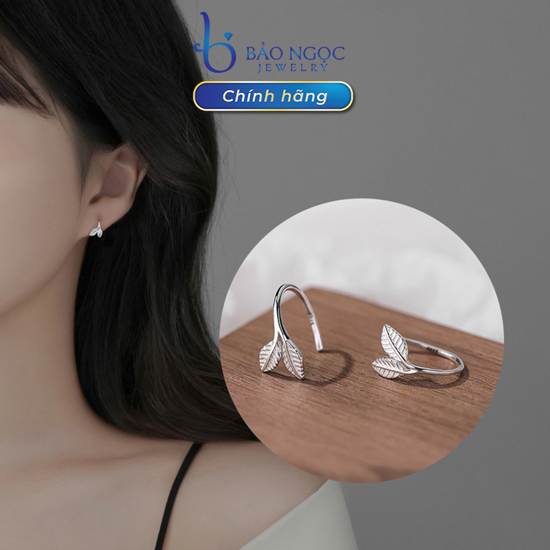 Khuyên Tai Bạc Nữ Dáng Kẹp Nhành Lá Xinh Xắn, Bông Tai Dáng Kẹp Nữ Nhỏ Nhắn - B2543 - Bảo Ngọc Jewelry