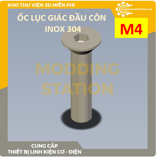 Ốc Lục giác đầu CÔN inox 304 size M4x6mm, M4x8mm, M4x10mm, M4x12mm, M4x16mm, M4x18mm, M4x20mm, M4x25mm, M4x30mm, M4x35mm, M4x40mm, M4x45mm, M4x50mm