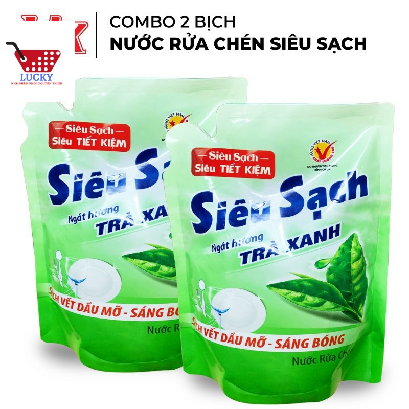 Combo 2 Túi Nước rửa chén Lix Vitamin 1,5kg -Hương Chanh/Trà xanh Siêu Sạch