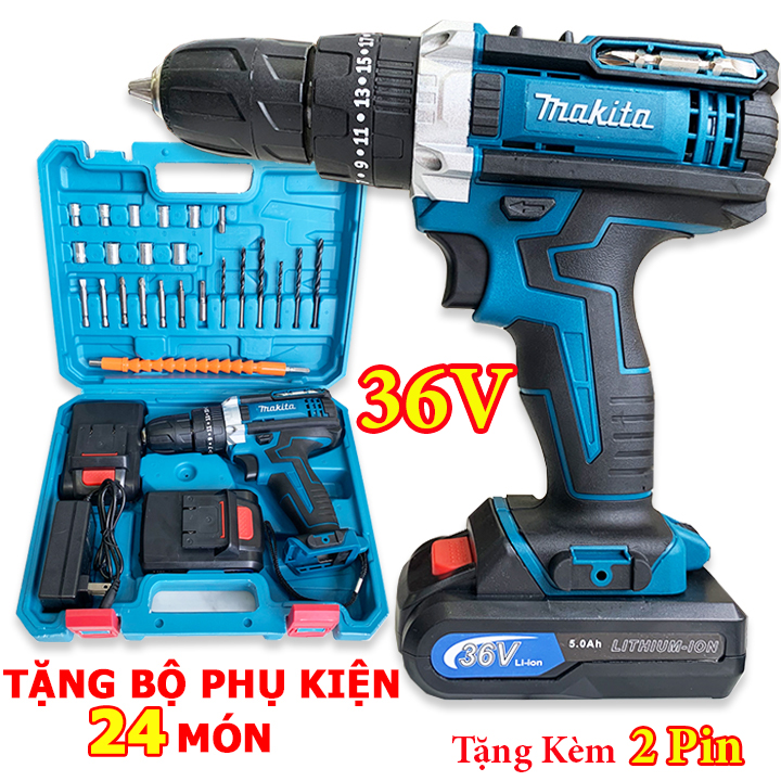 Máy Khoan Pin chính hãng Makita 36V 3 chức năng tặng kèm bộ phụ kiện 24 chi tiết. Bảo Hành 12 tháng.
