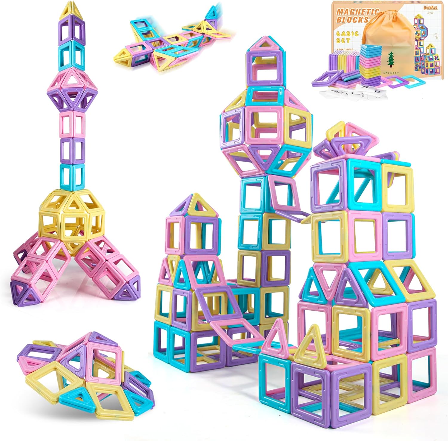 Bộ xếp hình khối nam châm Rurvale 44Pcs Magnetic Blocks Basic Set
