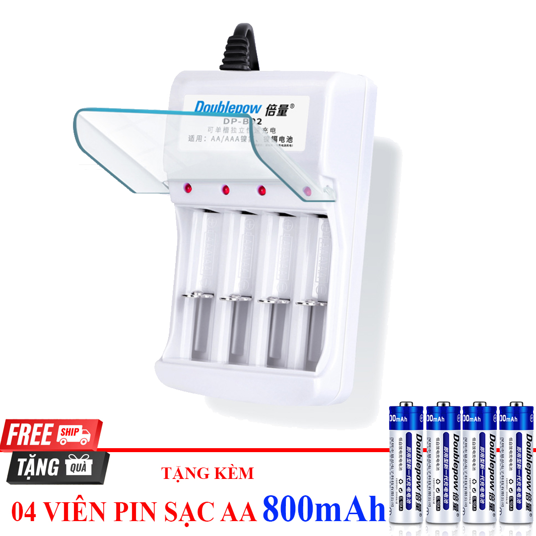 [B02+4AA800] Bộ sạc pin tiểu đa năng Doublepow DP-B02 + Tặng kèm 04 viên pin AA 800mAh