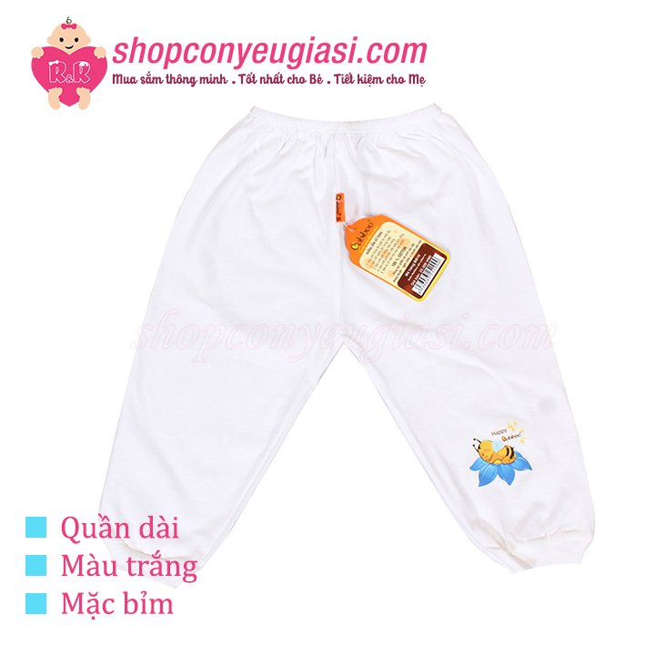 Quần dài trắng mặc bỉm sơ sinh babiboo in ép nhiệt - 100% cotton