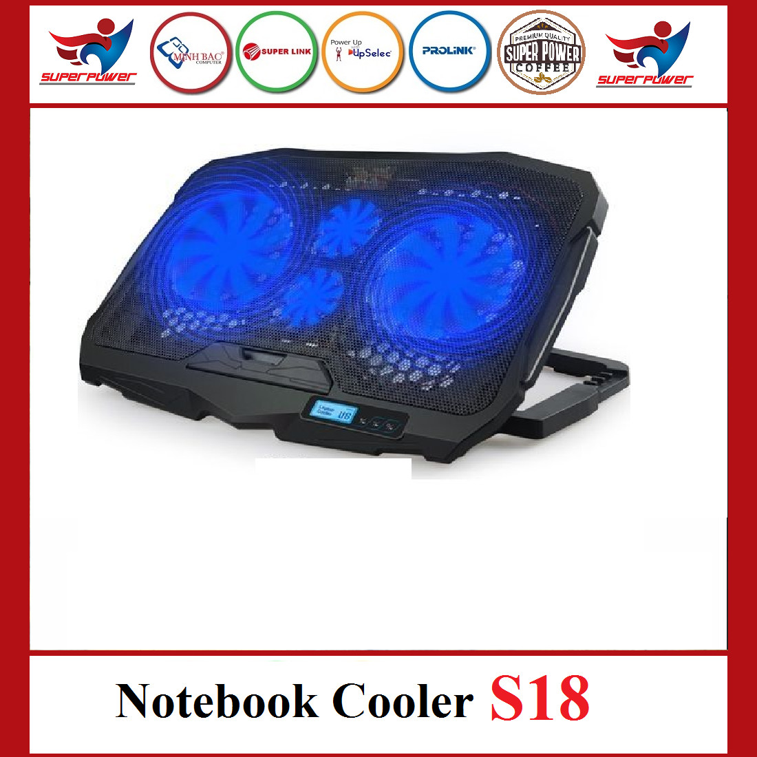 Đế tản nhiệt laptop, Đế tản nhiệt S18 COOLER 4 quạt mạnh mẽ, ổn định