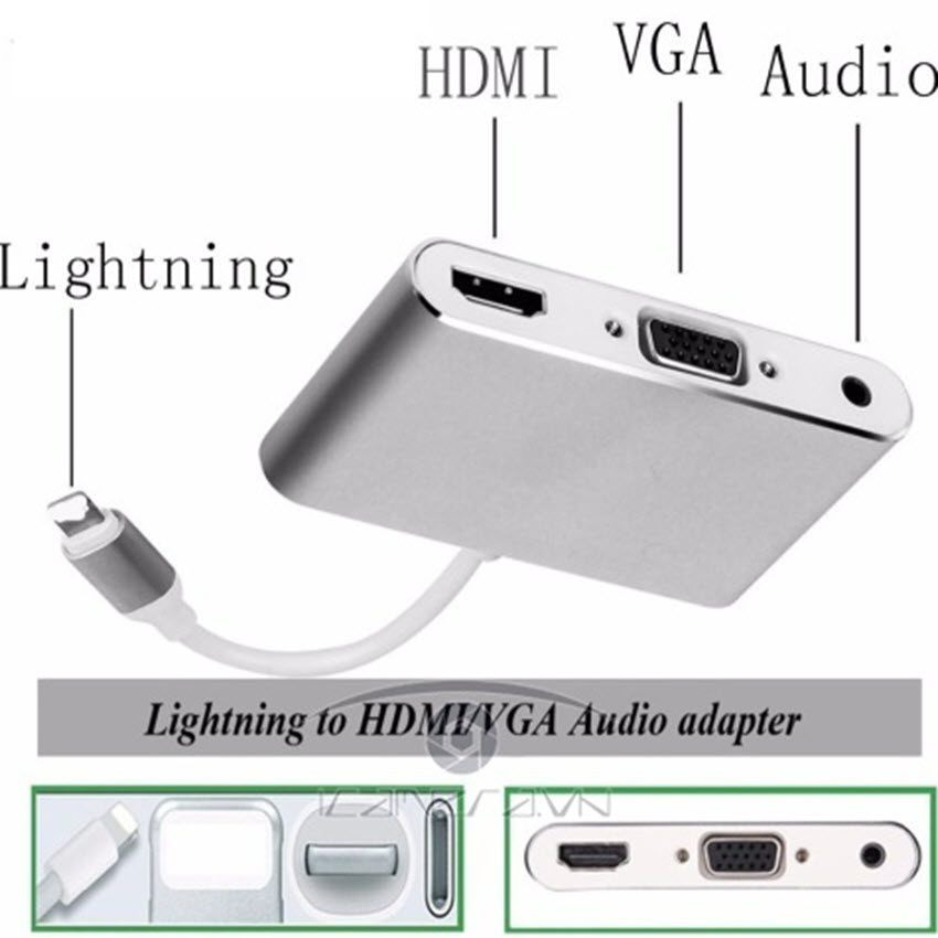 Cáp Chuyển Lightning Ra Hdmi Và Vga Có Cổng Audio chất lượng cao