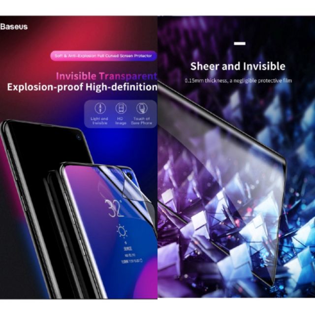 Bộ 2 miếng dán dẻo Baseus Galaxy S10 full màn hình mỏng 0.15mm ( nhận cảm ứng vân tay )