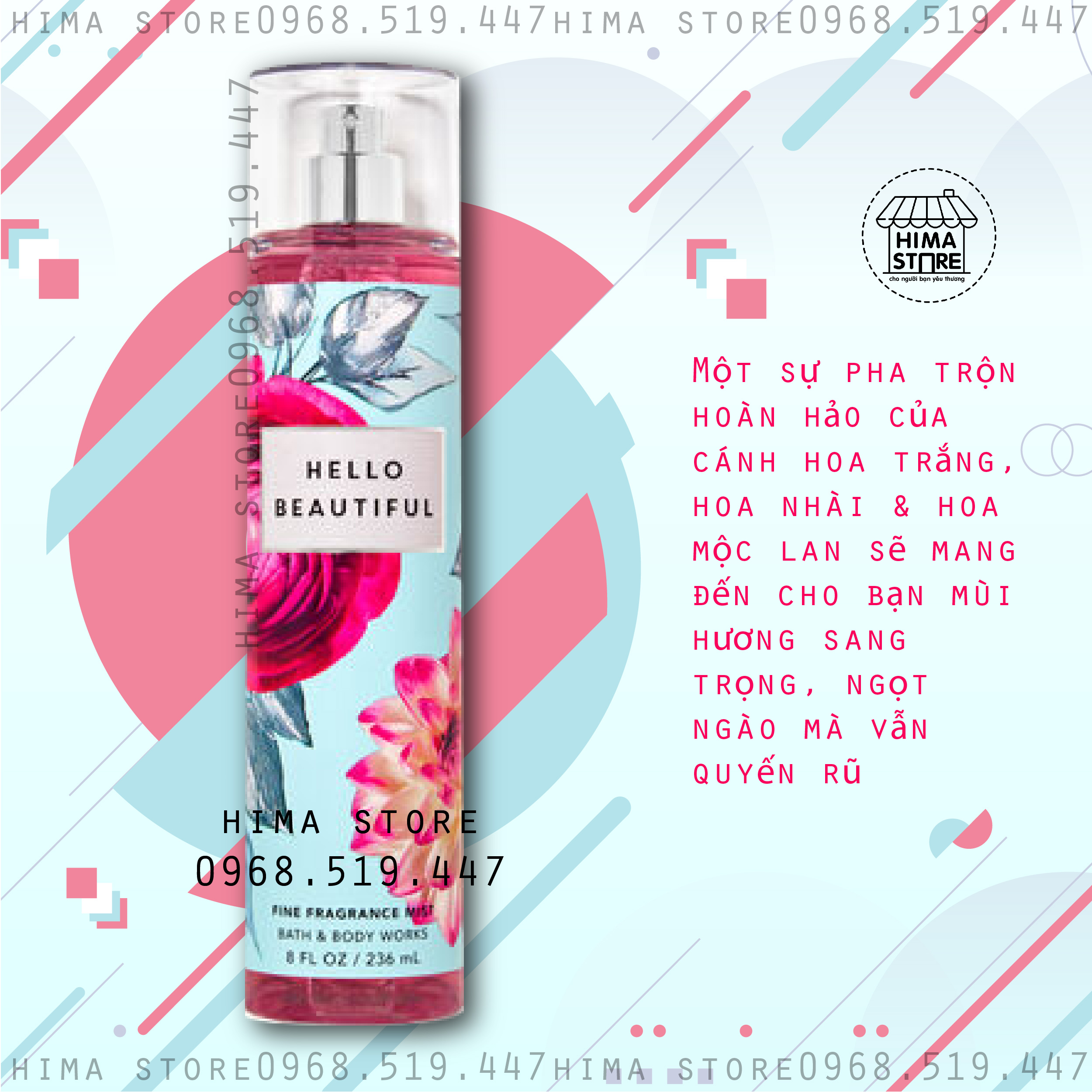 [HCM]Xịt thơm toàn thân Bath and Body Works Hello Beautiful Body Mist