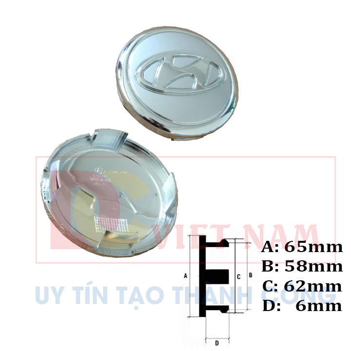 1 chiếc ốp lazang, logo chụp mâm bánh xe ô tô Huyndai HY-65 đường kính 65mm (Màu bạc)