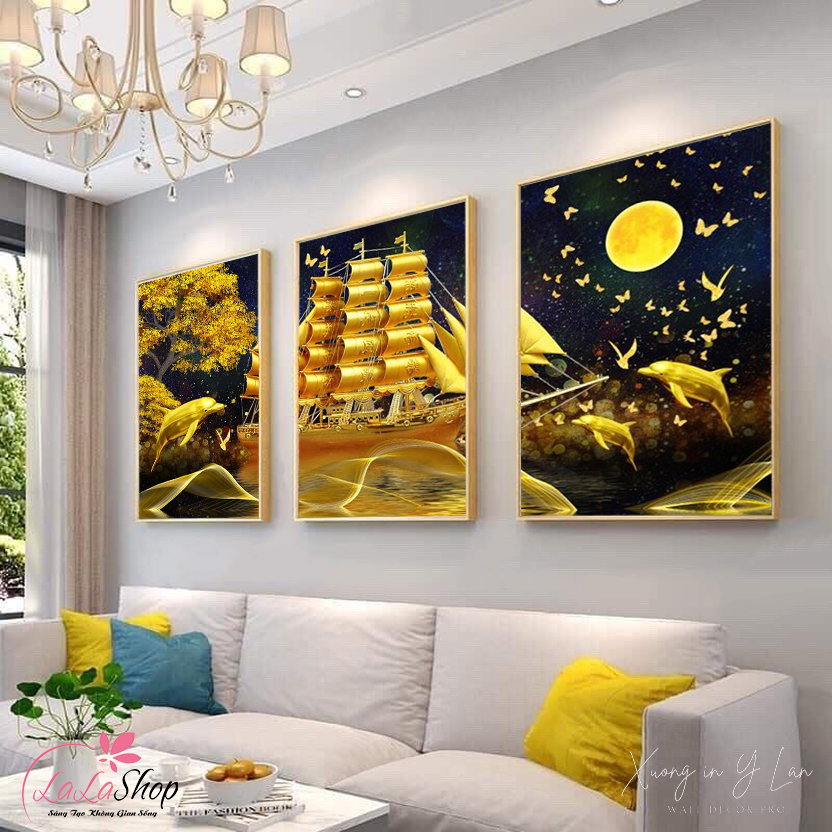 Tranh thuận buồm xuôi gió treo phòng khách tranh phong thủy mệnh thổ tranh tráng gương đẹp decor phòng làm việc tài lộc hiện đại